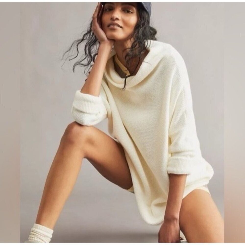 Free People Ottoman Slouchy Tunic Sweater Textured Oversized White Sz Large